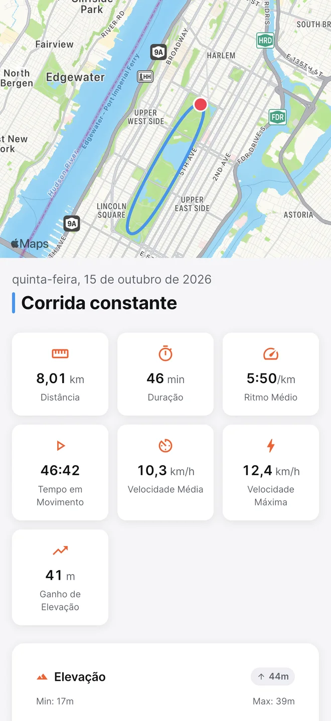 Detalhe de uma corrida com mapa do percurso